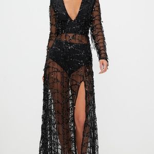 Black Sequin Long Sleeve Maxi Dress